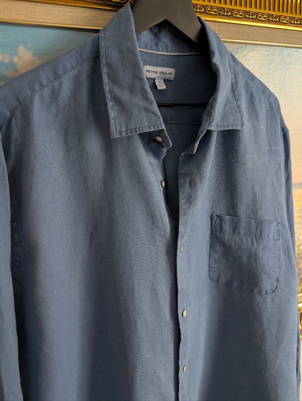 Peter Millar 100% Linen Washed Blue Shirt